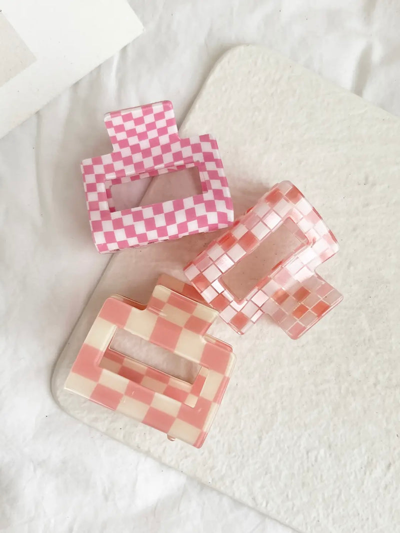 Assorted Pink Checkered Mini Claw Clip