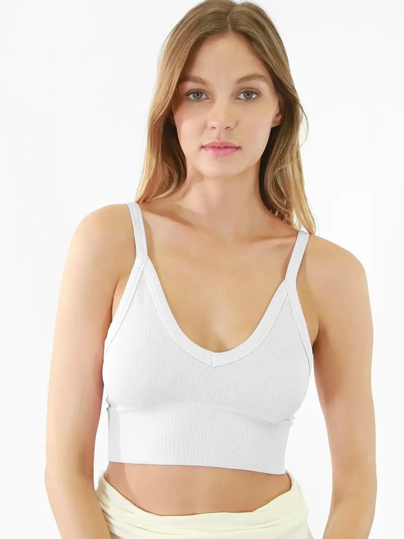 Rita Ribbed V-Neck Crop Top in White