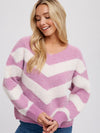 Chevron Soft Fuzzy Pullover (Rose)