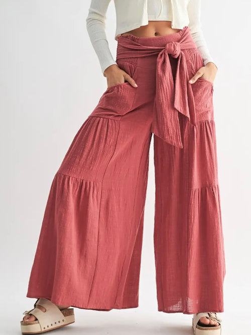 Wide Leg Tiered Wrap Pant