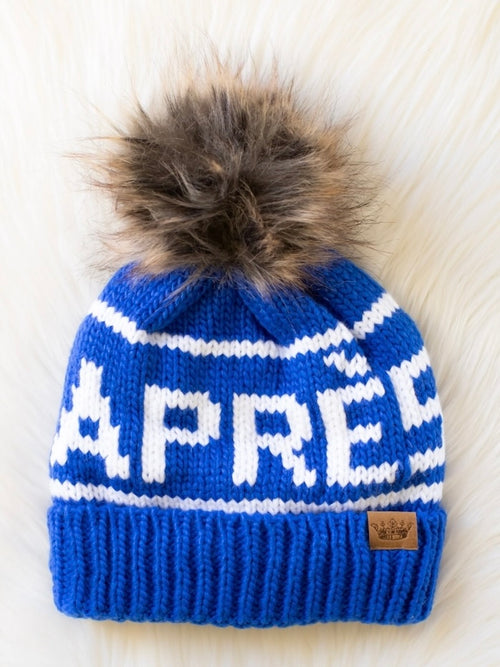Royal Blue & White Apres Pom Hat