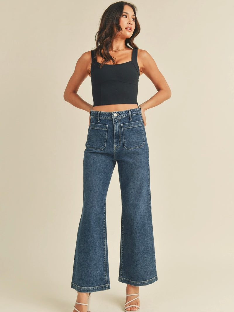 Dark Wash Patch Pocket Wide Leg Jean