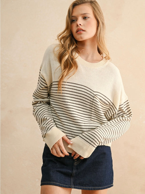 Striped Pocket Front Sweater