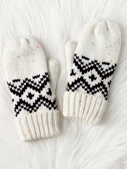 Cream & Speckled Patterned Mittens
