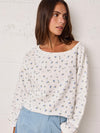 Floral Crop Long Sleeve Raw Edge Top