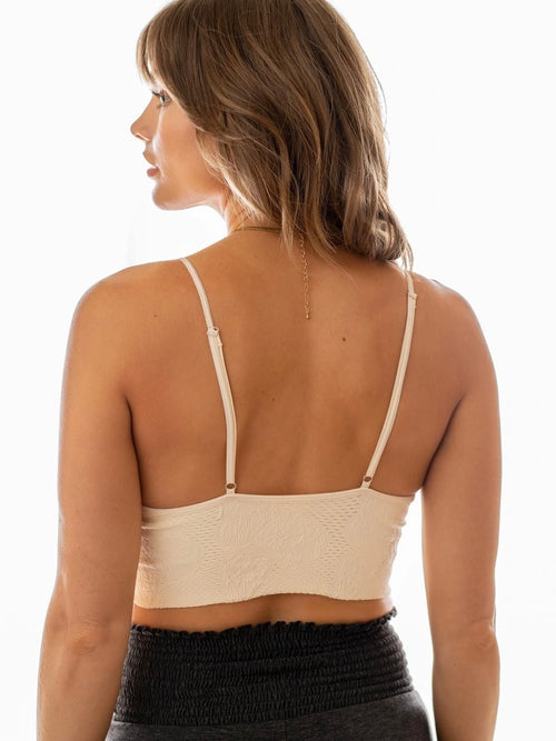 Floral Textured Padded Bralette in Ivory