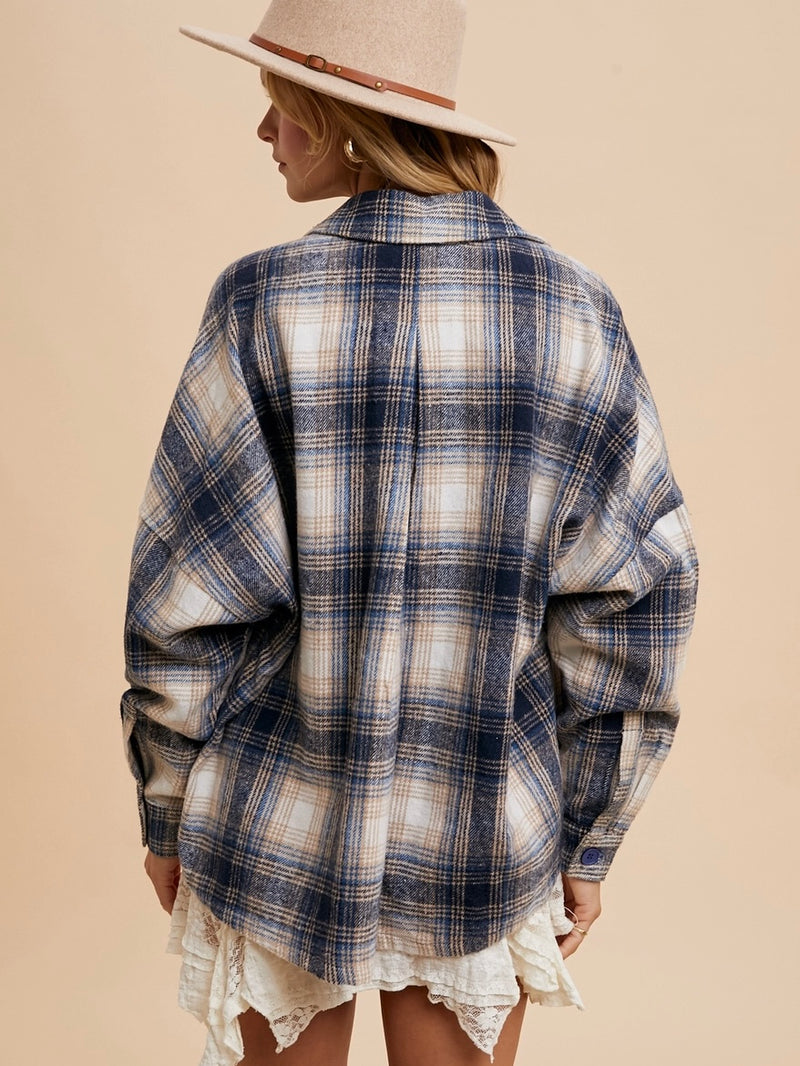 Oversized Ruby Plaid Jacket in Navy