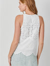 FINAL SALE Fiona Embroidered Floral Scalloped Tank in White