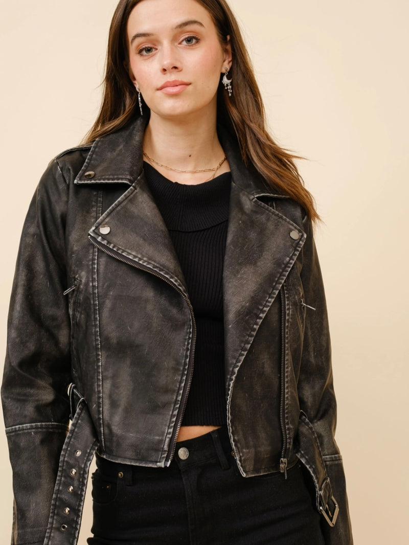 Washed Leather Moto Jacket