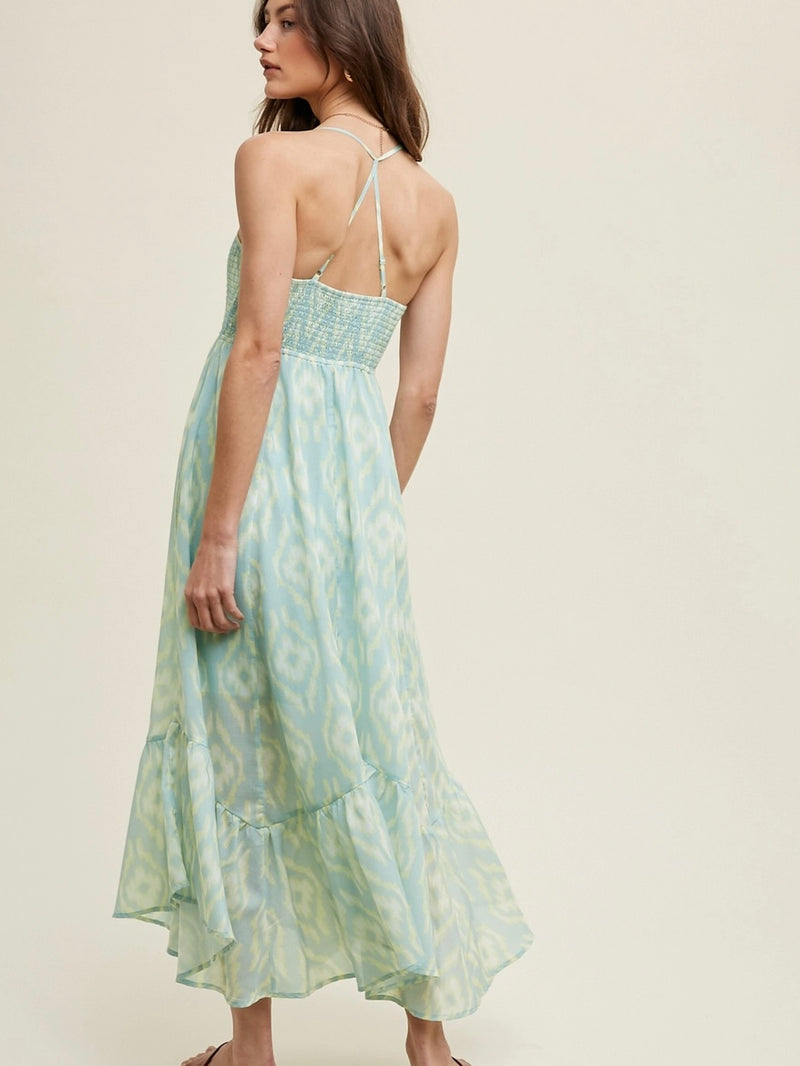 Abstract Print Maxi Dress in Sage
