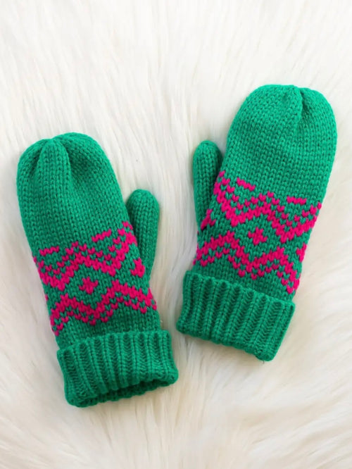 Green & Speckled Patterned Mittens