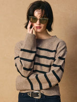 Janessa Side Button Stripe Sweater in Mocha