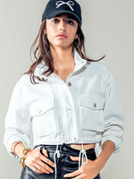 Cropped White Denim Jacket