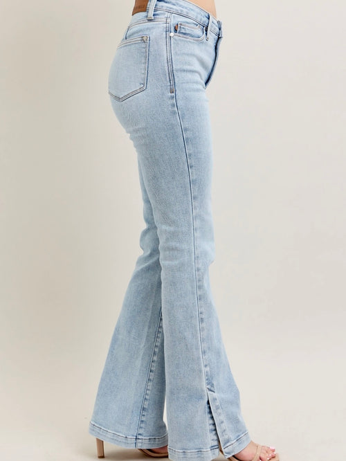Vintage Wash Side Slit Slim Boot Jean