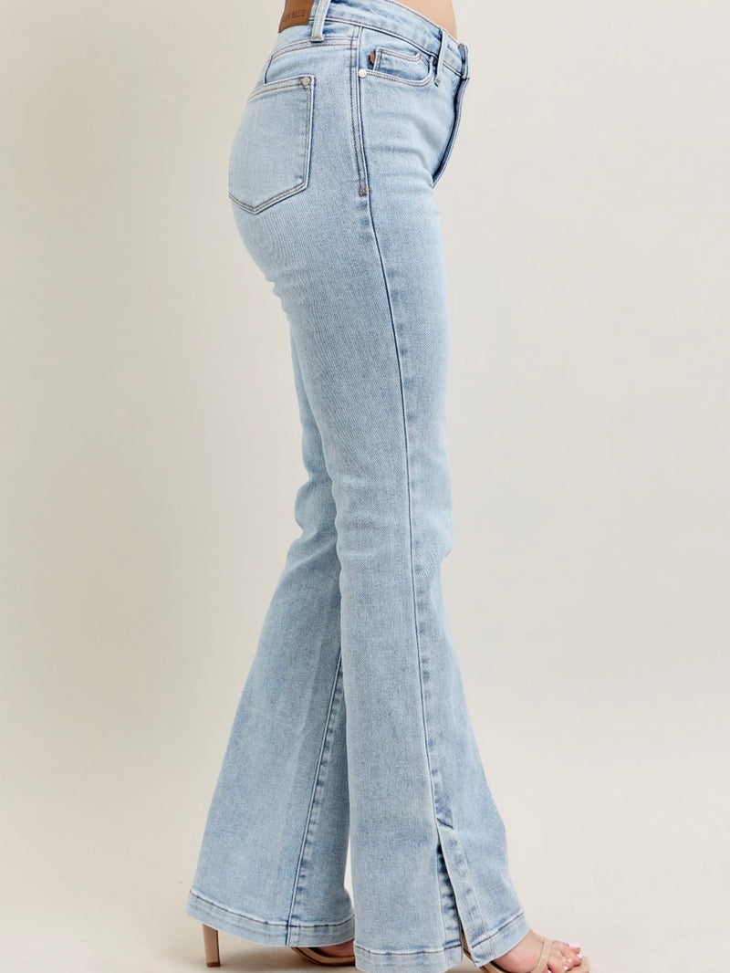 Vintage Wash Side Slit Slim Boot Jean