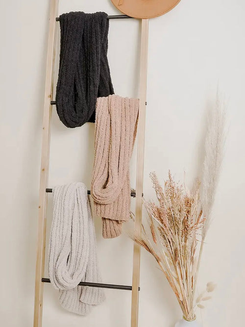 Comfy Boucle Vertical Knit Scarf Bone
