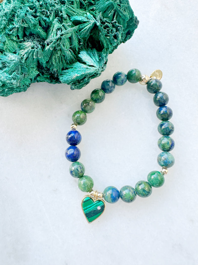 Chrysocolla & Malachite Heart Octa Stretch