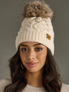 Beige Cable Knit Pom Hat
