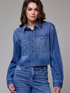 Denim Front Cropped Button Jacket