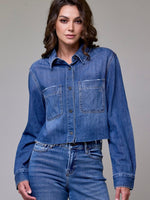 Denim Front Cropped Button Jacket
