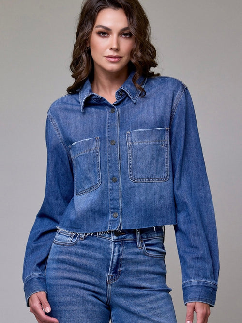 Denim Front Cropped Button Jacket