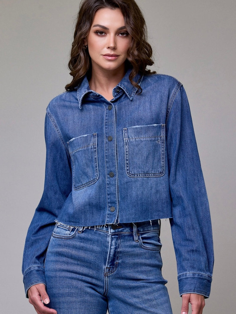 Denim Front Cropped Button Jacket