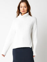 Hailey Turtleneck Side Slit Sweater in Ivory