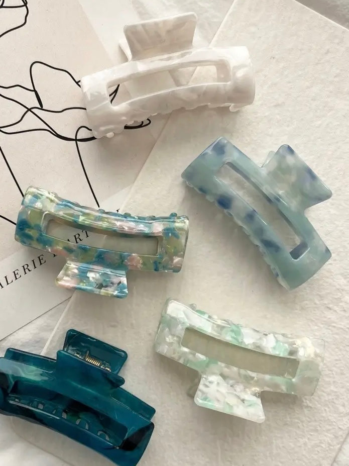 Marble Rectangle Hair Clips in Blue