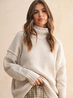 Chenille High Neck Sweater Top in Cream