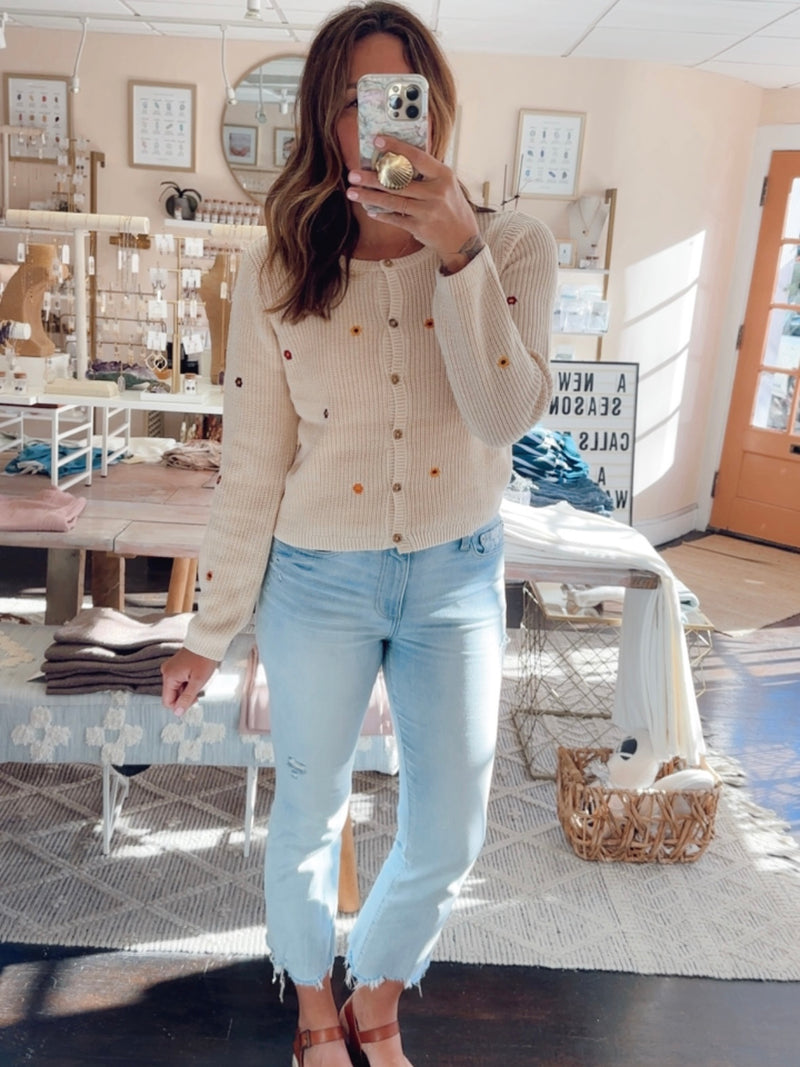 Mini Embroidered Flower Cardigan Sweater