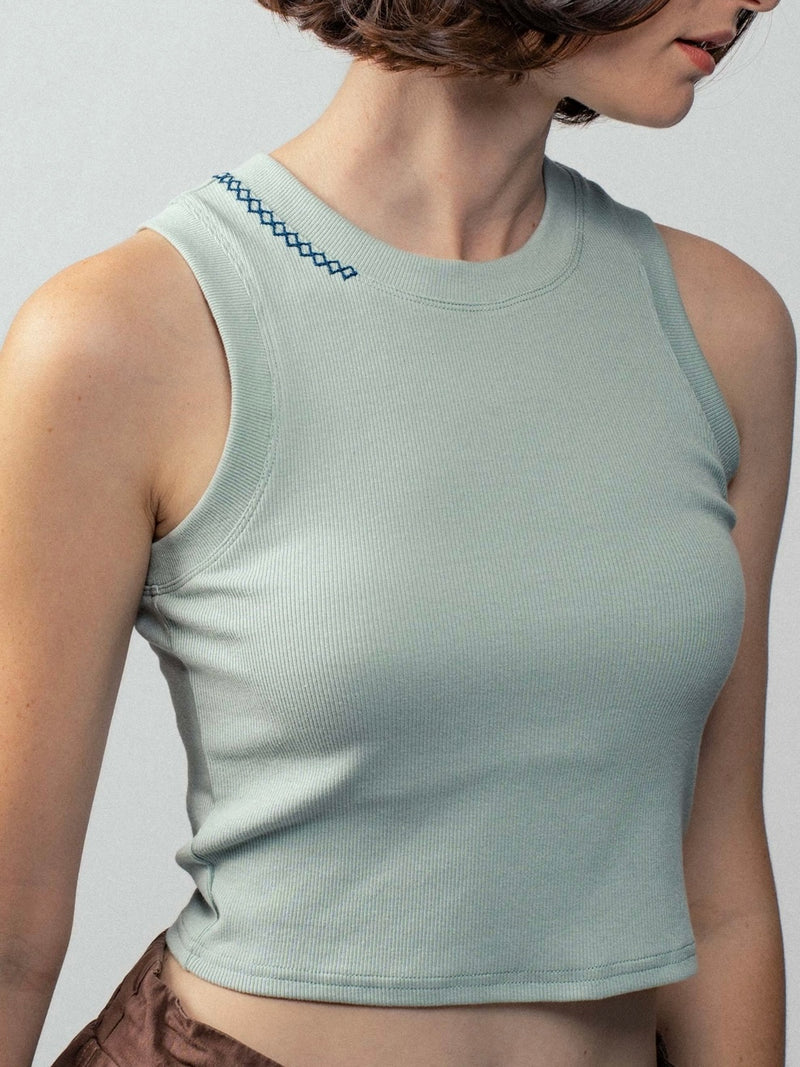 Zigzag Stitch Ribbed Tank Top