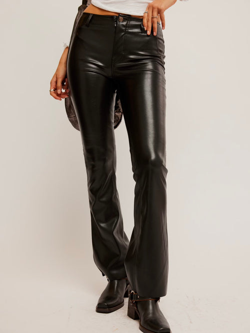 FINAL SALE Level Up Vegan Leather Slit Slim Flare