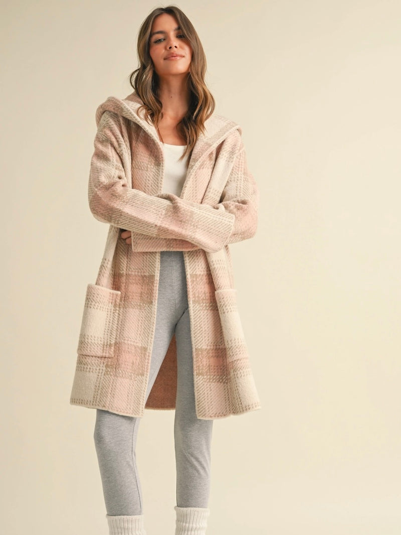 Plaid Hooded Cardigan