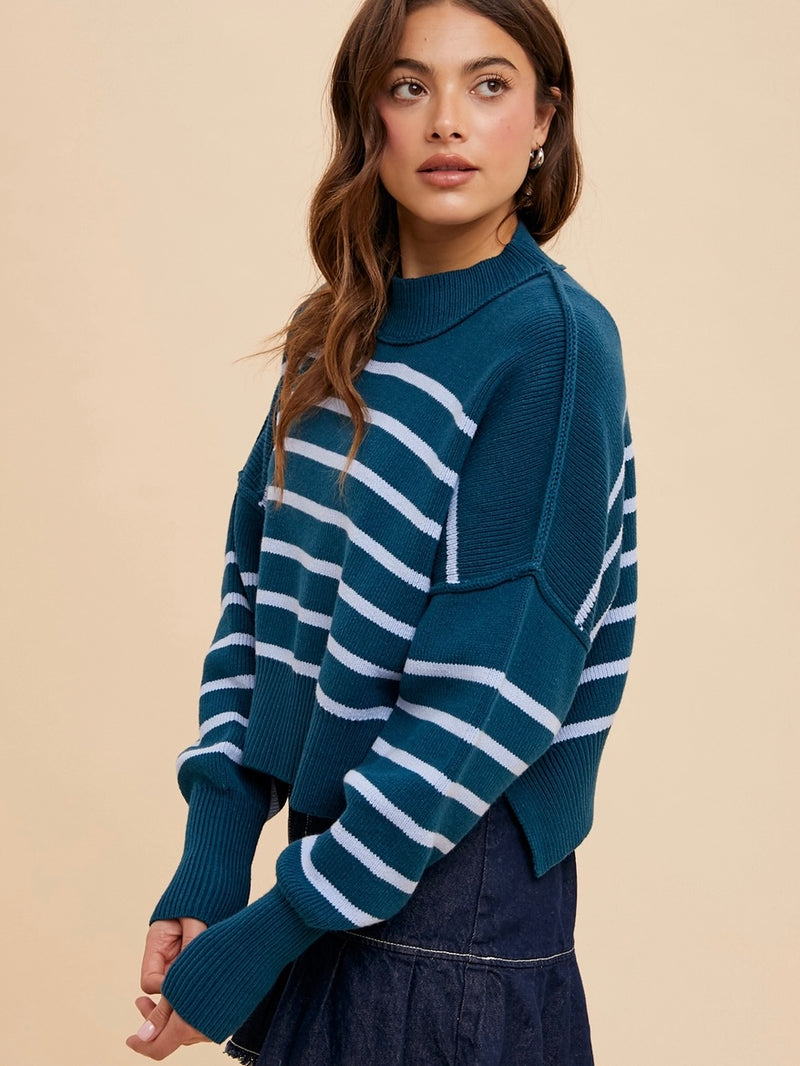 Everglades Striped Mock Neck Sweater
