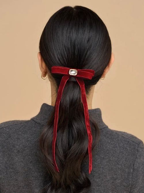 Velvet Gemstone Bow Hair Clip