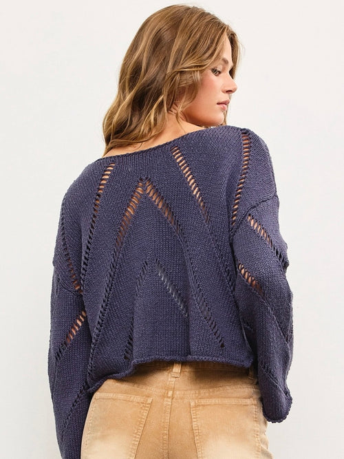 Distressed Cut-Off Knit Top in Indigo