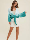 Ombre Self Tie Cardigan in Sky Green