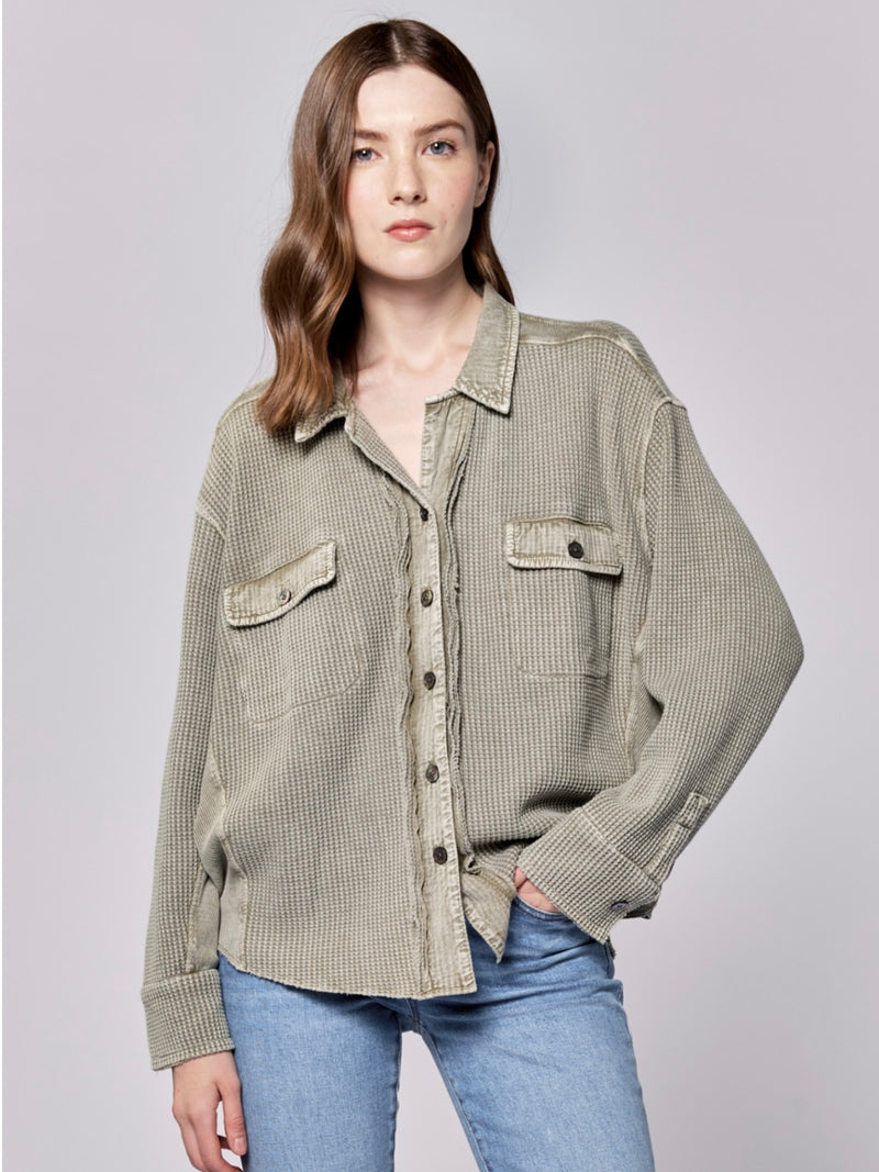 Foster Thermal Button Down in Vetiver