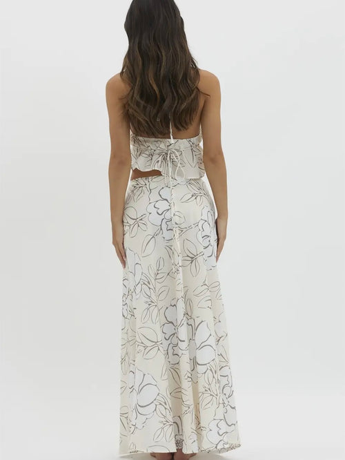 Neutral Floral A-line Maxi Skirt