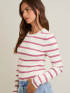 Round Neck Long Sleeve Stripe Knit Bodysuit