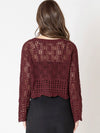 Open Stitch Wavy Hem Sweater in Wine