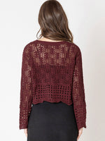 Open Stitch Wavy Hem Sweater in Wine