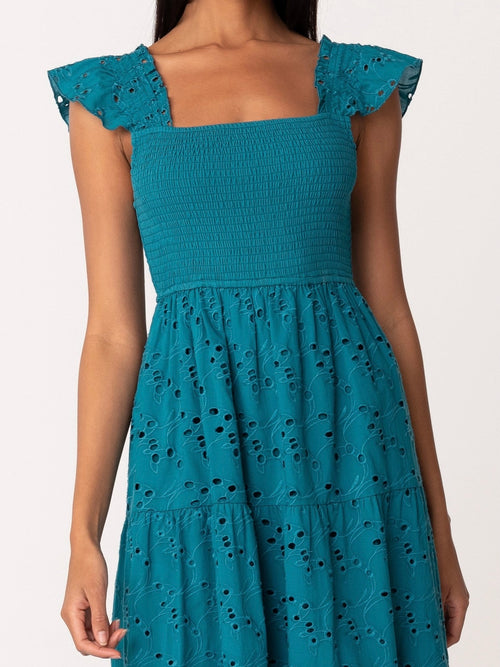 Teal Smocked Tiered Maxi Dress