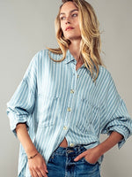Striped Double Pocket Button Down Shirt