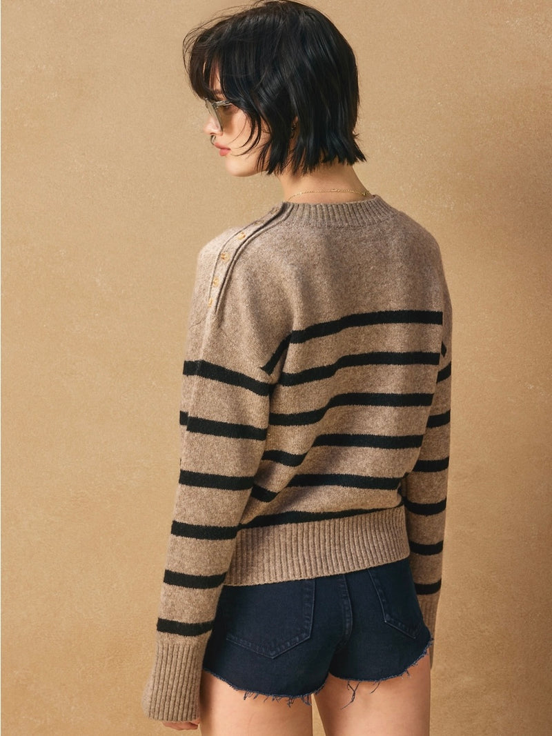 Janessa Side Button Stripe Sweater in Mocha