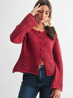 Crimson Detail Crochet Cardigan