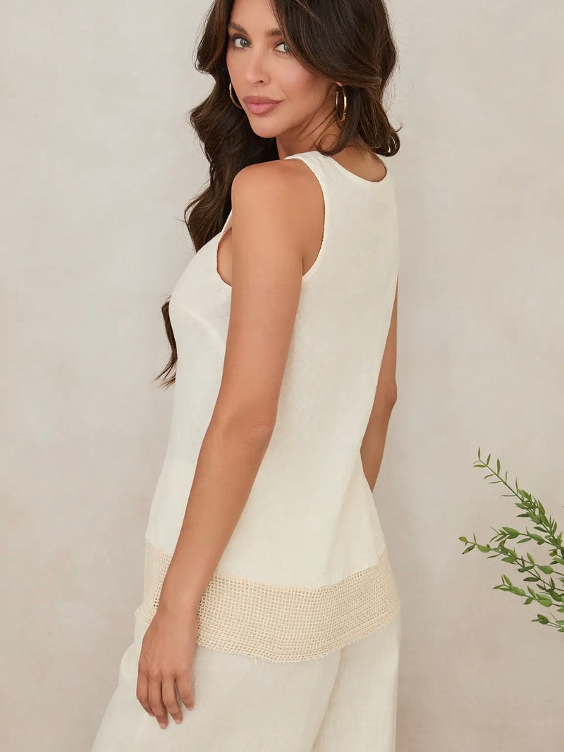 Mesh Linen White Top