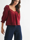 Lace-Trim Puff Sleeve Top