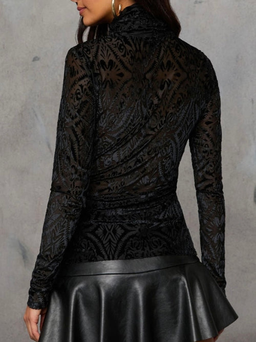 Velvet Burnout Turtleneck Top Black