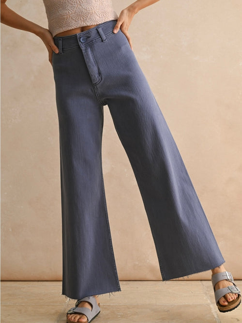Straight Wide Leg Denim Pants in Dusty Blue